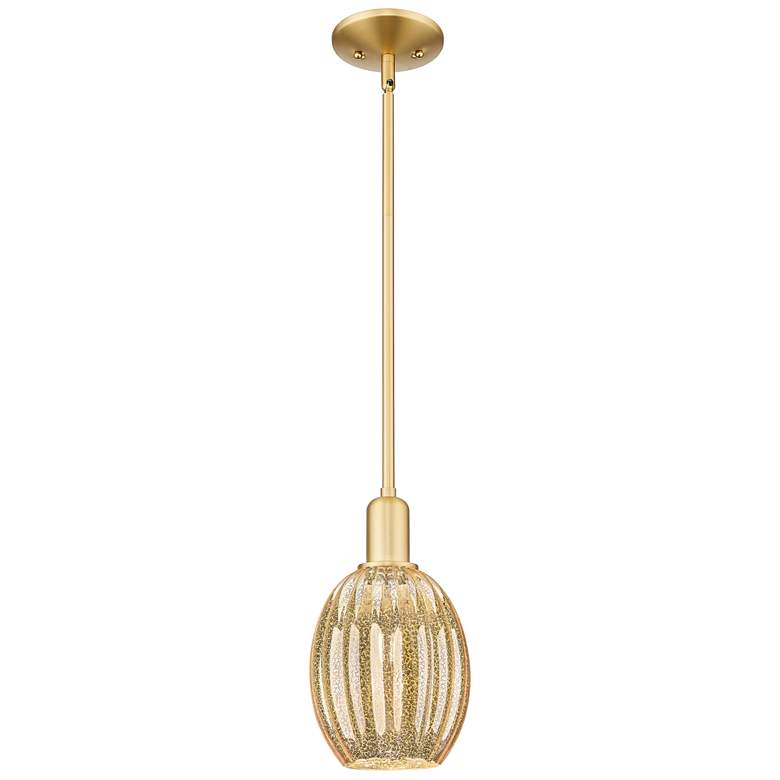 Image 1 Preston 6"W Satin Gold Stem Hung Mini Pendant With Bell Mecury Shade