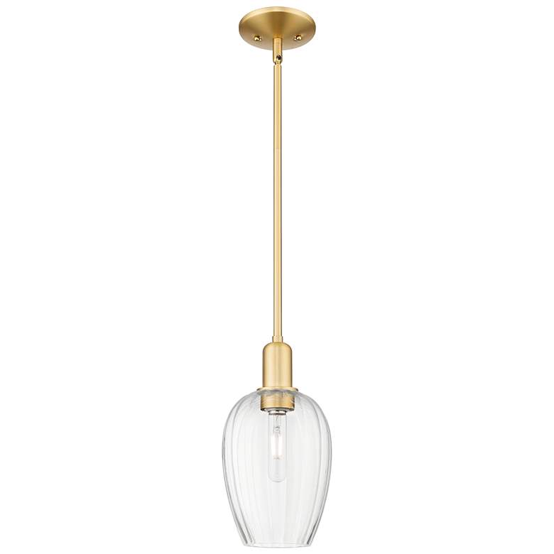 Image 1 Preston 6"W Satin Gold Stem Hung Mini Pendant With Flute Clear Shade