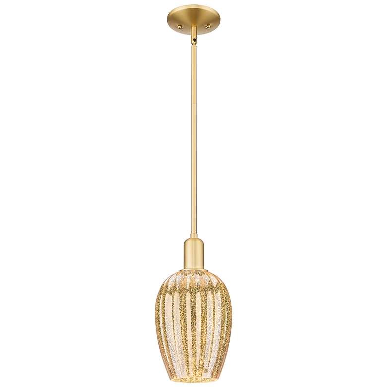 Image 1 Preston 6"W Satin Gold Stem Hung Mini Pendant With Flute Mercury Shade