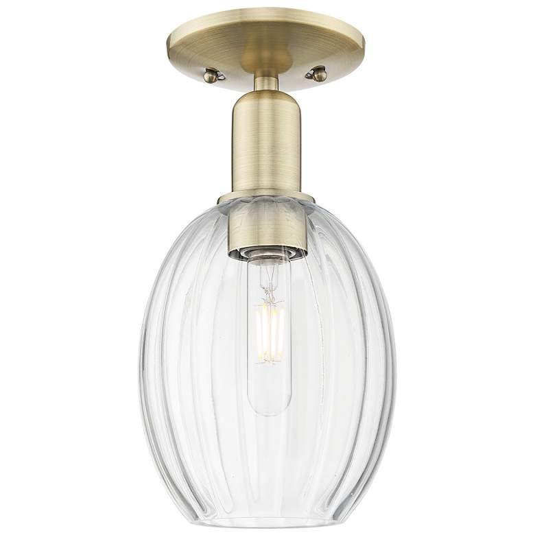 Image 1 Preston 6" Wide Antique Brass Semi-Flush Mount With Bulb Clear Shade