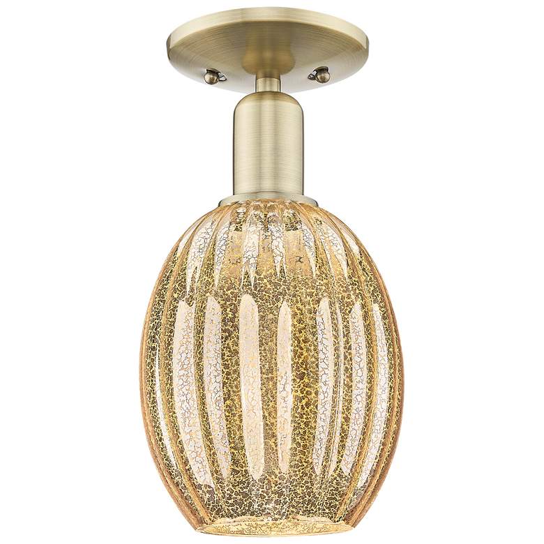 Image 1 Preston 6" Wide Antique Brass Semi-Flush Mount With Bulb Mercury Shade