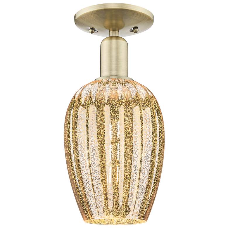 Image 1 Preston 6" Wide Antique Brass Semi-Flush Mount With Flute Mercury Shade