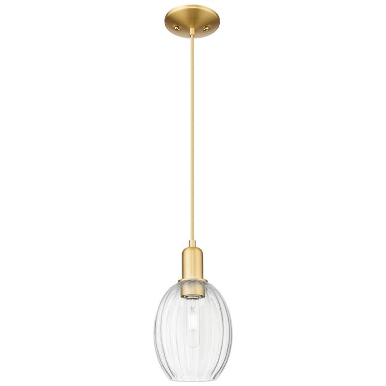 Image 1 Preston 6" Wide Satin Gold Cord Hung Mini Pendant With Bell Clear Shade