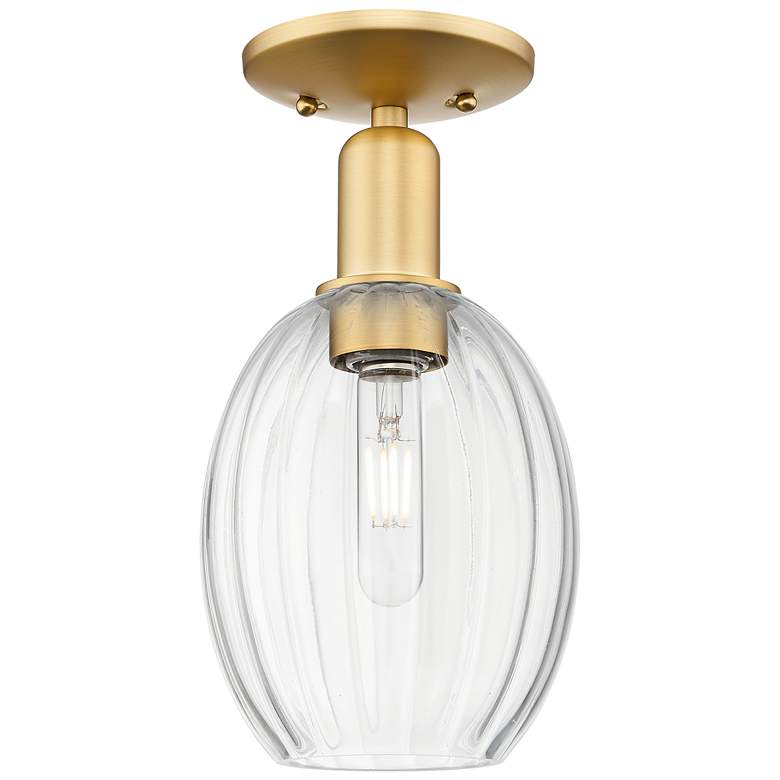 Image 1 Preston 6" Wide Satin Gold Semi-Flush Mount With Bulb Clear Shade