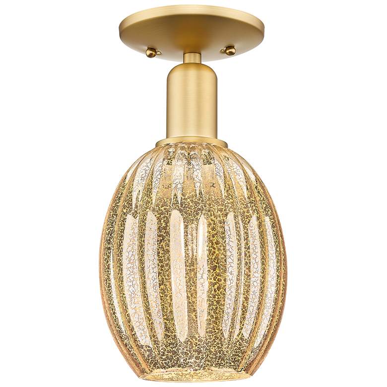 Image 1 Preston 6" Wide Satin Gold Semi-Flush Mount With Bulb Mercury Shade