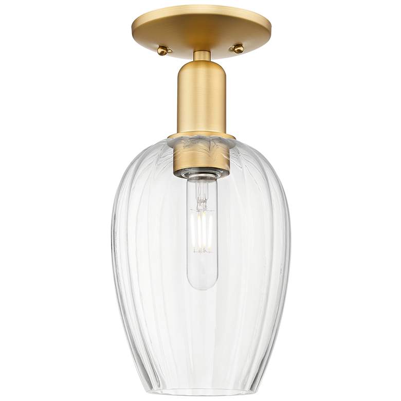 Image 1 Preston 6" Wide Satin Gold Semi-Flush Mount With Flute Clear Shade