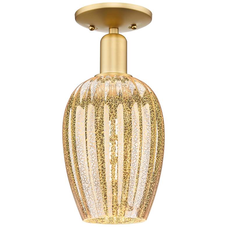 Image 1 Preston 6" Wide Satin Gold Semi-Flush Mount With Mercury Flute Shade