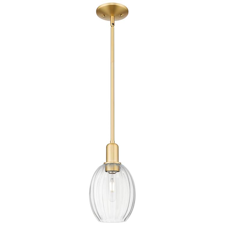 Image 1 Preston 6" Wide Satin Gold Stem Hung Mini Pendant With Bell Clear Shade