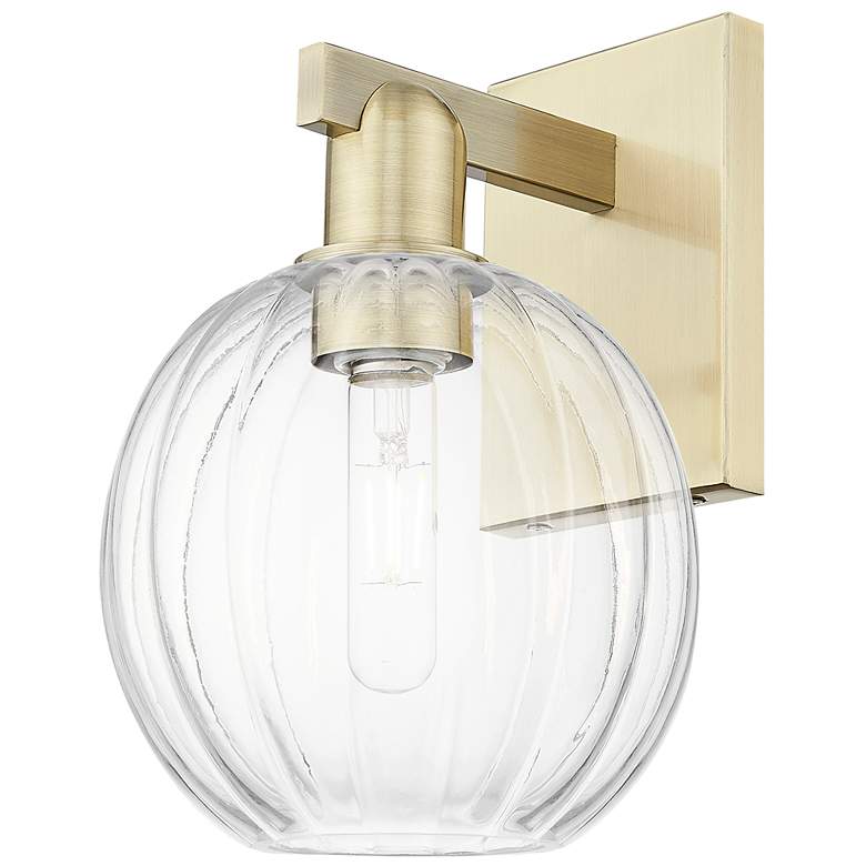 Image 1 Preston 7" High Antique Brass Wall Sconce With Clear Globe Shade