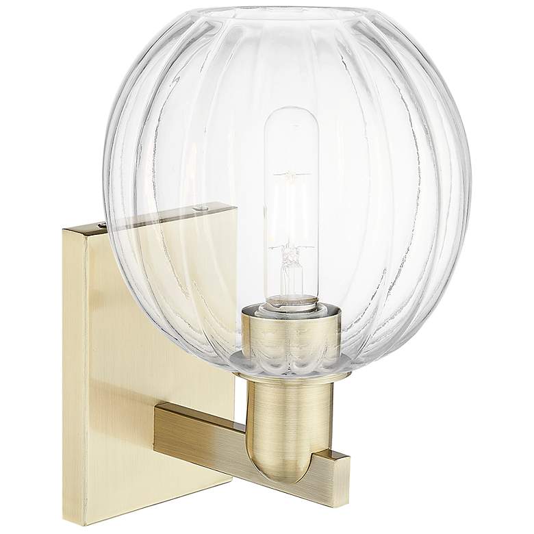 Image 2 Preston 7" High Antique Brass Wall Sconce With Clear Globe Shade more views