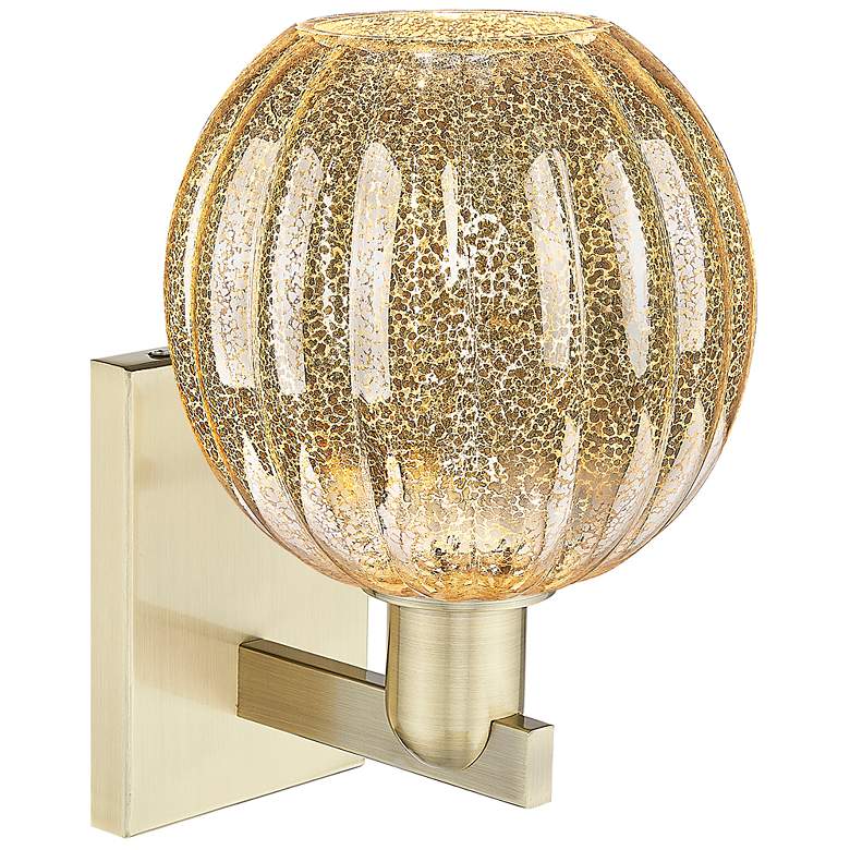 Image 2 Preston 7" High Antique Brass Wall Sconce With Mercury Globe Shade more views