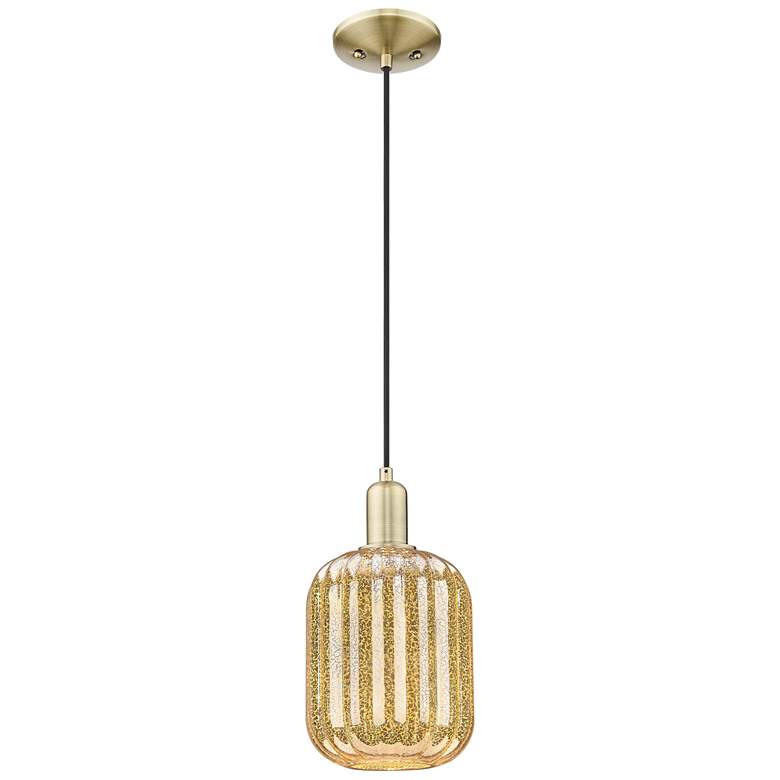 Image 1 Preston 7"W Antique Brass Cord Hung Mini Pendant With Mercury Jar Shade