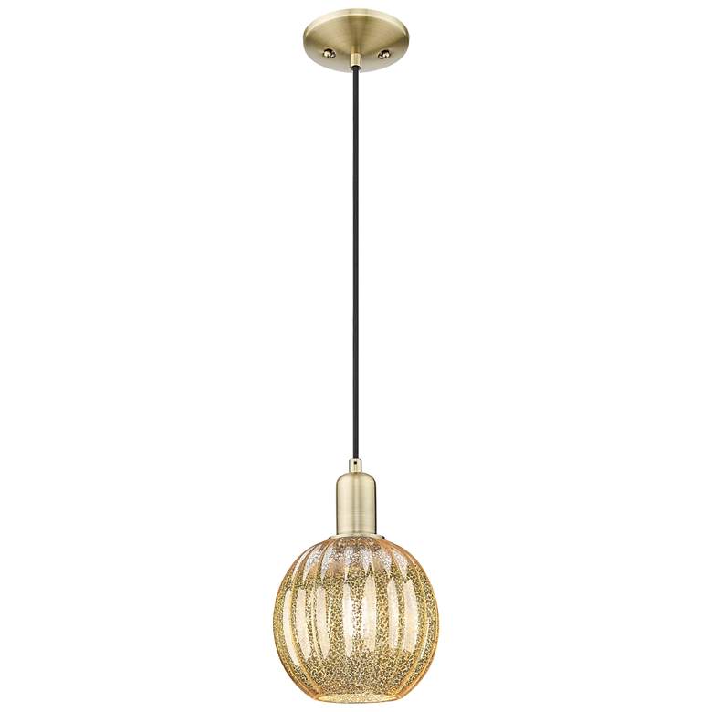 Image 1 Preston 7"W Antique Brass Cord Mini Pendant With Mercury Globe Shade