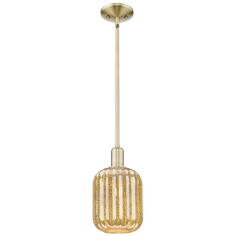 Image 1 Preston 7"W Antique Brass Stem Hung Mini Pendant With Mercury Jar Shade