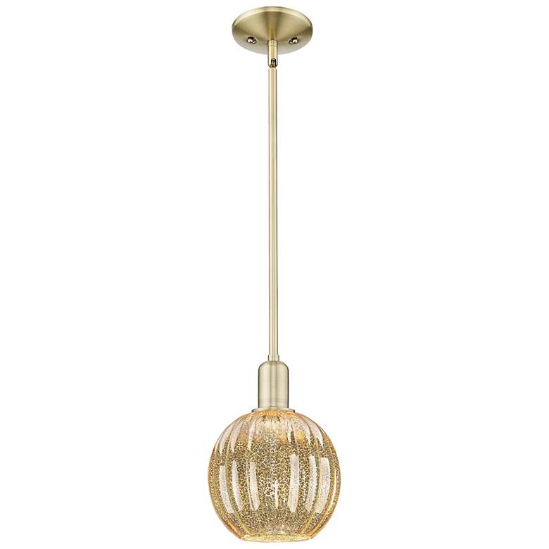 Image 1 Preston 7"W Antique Brass Stem Mini Pendant With Mercury Globe Shade