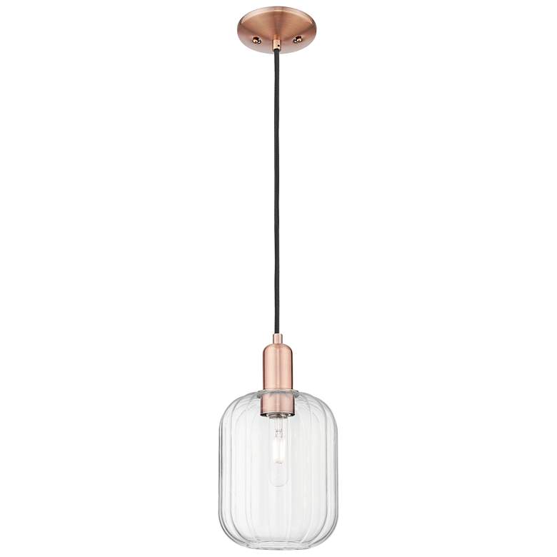 Image 1 Preston 7"W Antique Copper Cord Hung Mini Pendant With Clear Jar Shade