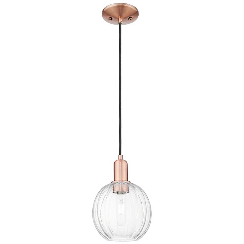 Image 1 Preston 7"W Antique Copper Cord Mini Pendant With Clear Globe Shade