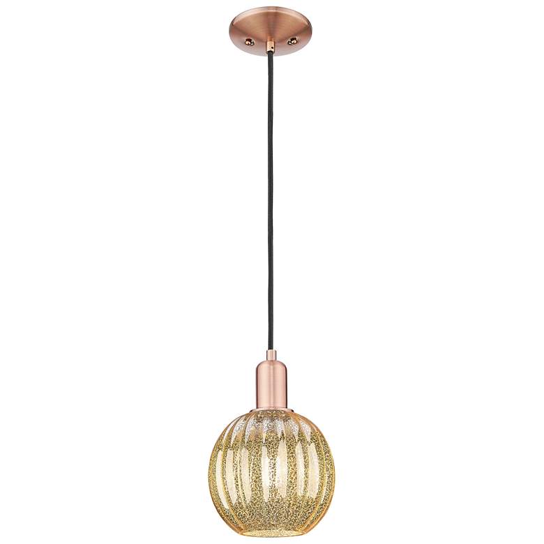Image 1 Preston 7"W Antique Copper Cord Mini Pendant With Mercury Globe Shade