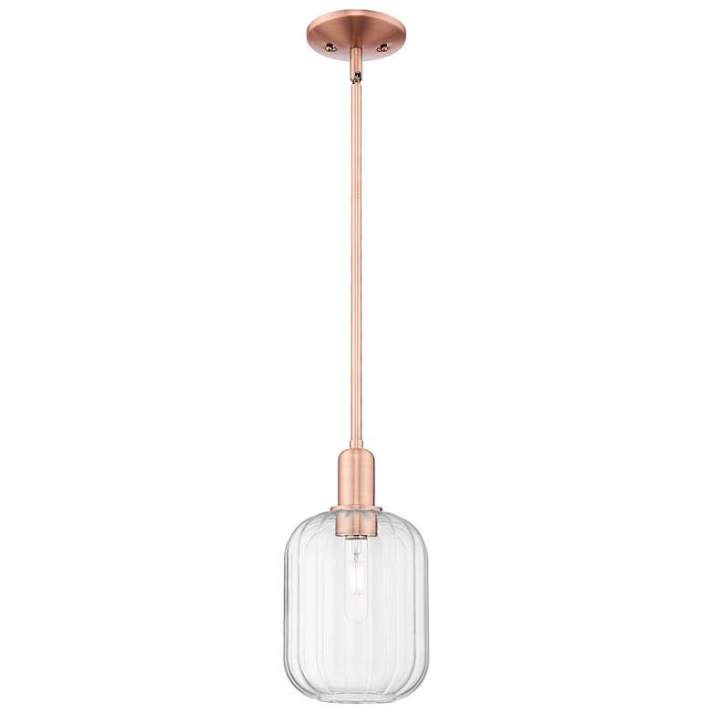 Image 1 Preston 7"W Antique Copper Stem Hung Mini Pendant With Clear Jar Shade