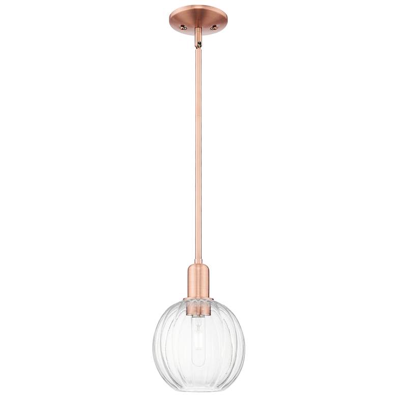 Image 1 Preston 7"W Antique Copper Stem Mini Pendant With Clear Globe Shade
