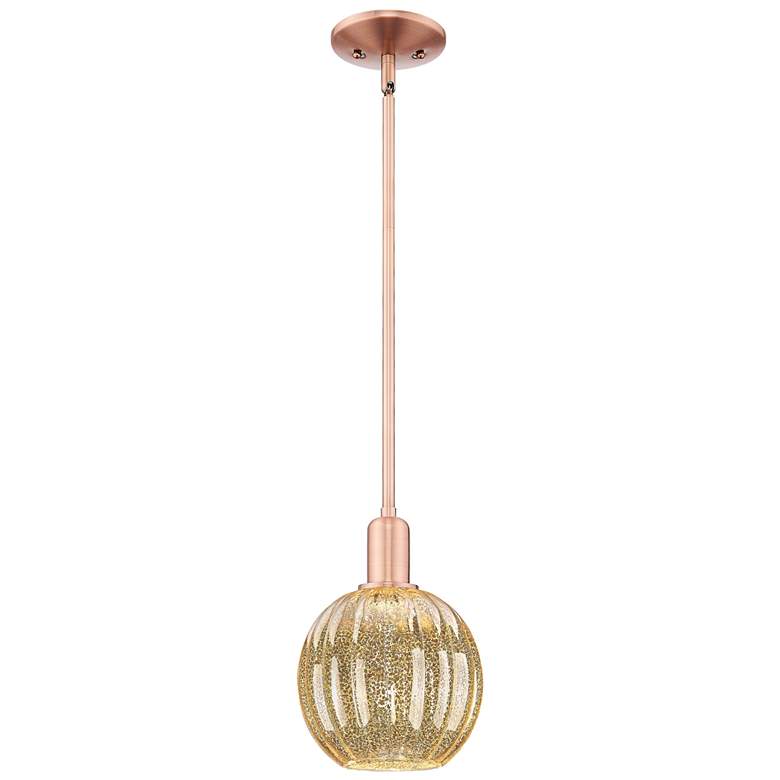 Image 1 Preston 7"W Antique Copper Stem Mini Pendant With Mercury Globe Shade