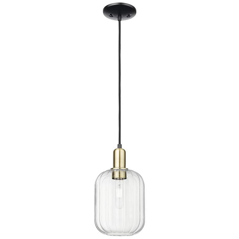 Image 1 Preston 7"W Black Antique Brass Cord Mini Pendant With Clear Jar Shade
