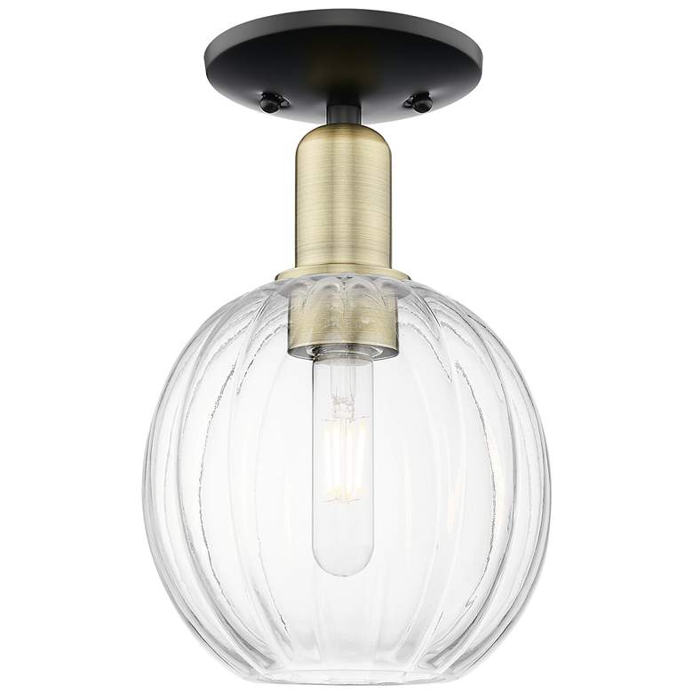 Image 1 Preston 7"W Black Antique Brass Semi-Flush Mount With Clear Globe Shade