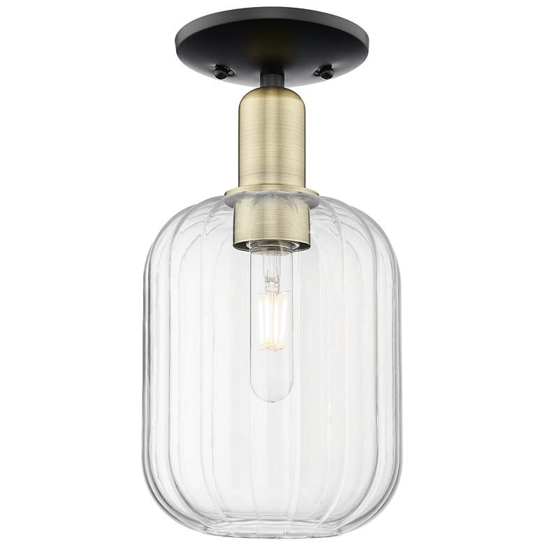 Image 1 Preston 7"W Black Antique Brass Semi-Flush Mount With Clear Jar Shade