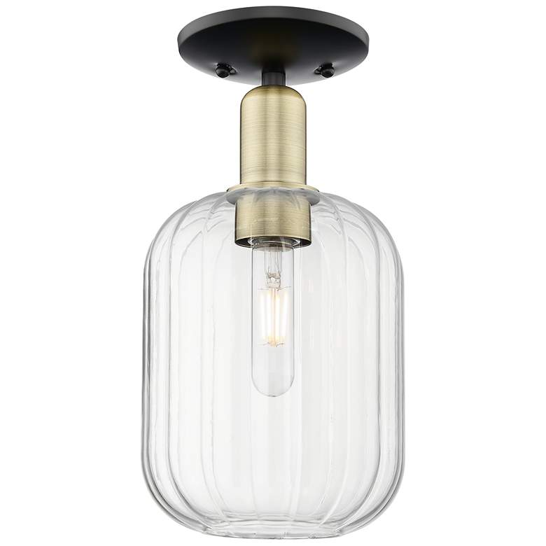 Image 1 Preston 7"W Black Antique Brass Semi-Flush Mount With Mercury Jar Shade