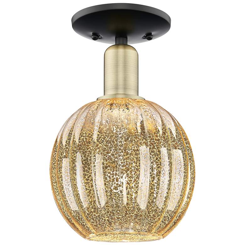 Image 1 Preston 7"W Black Antique Brass Semi-Flush With Mercury Globe Shade