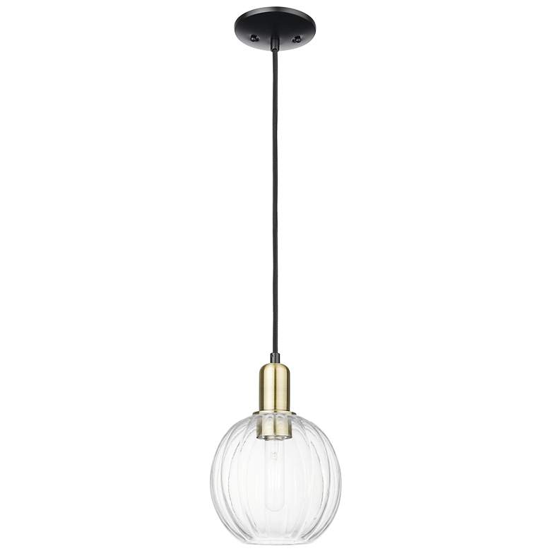 Image 1 Preston 7"W Black Brass Cord Mini Pendant With Clear Globe Shade