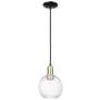 Preston 7"W Black Brass Cord Mini Pendant With Clear Globe Shade