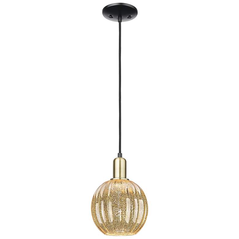 Image 1 Preston 7"W Black Brass Cord Mini Pendant With Mercury Globe Shade