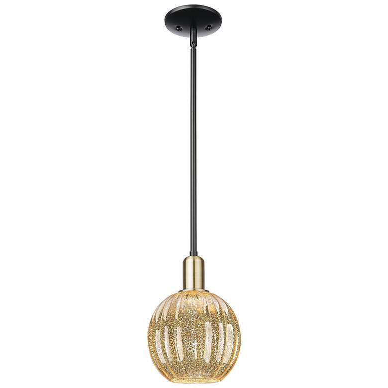 Image 1 Preston 7"W Black Brass Stem Mini Pendant With Mercury Globe Shade