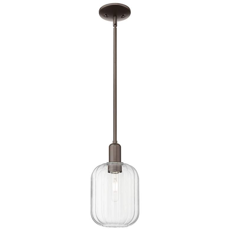 Image 1 Preston 7"W Oil Rubbed Bronze Stem Mini Pendant With Clear Jar Shade