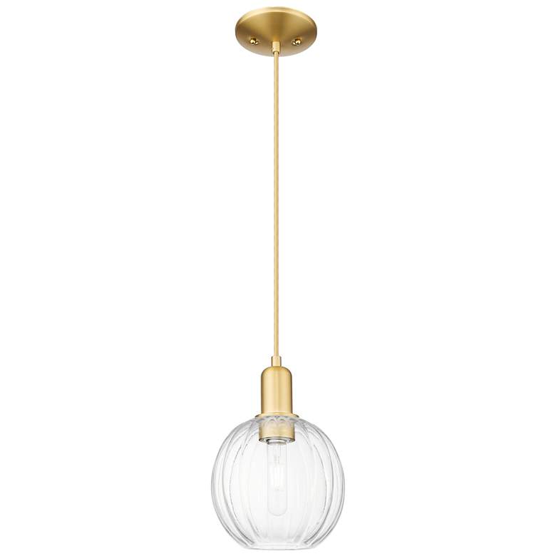 Image 1 Preston 7"W Satin Gold Cord Hung Mini Pendant With Clear Globe Shade
