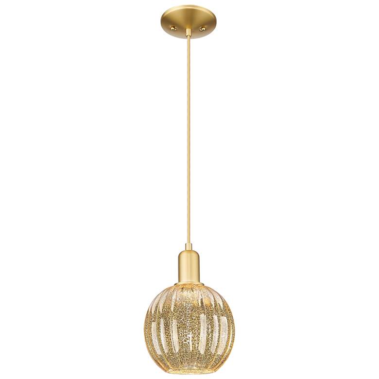 Image 1 Preston 7"W Satin Gold Cord Hung Mini Pendant With Mercury Globe Shade