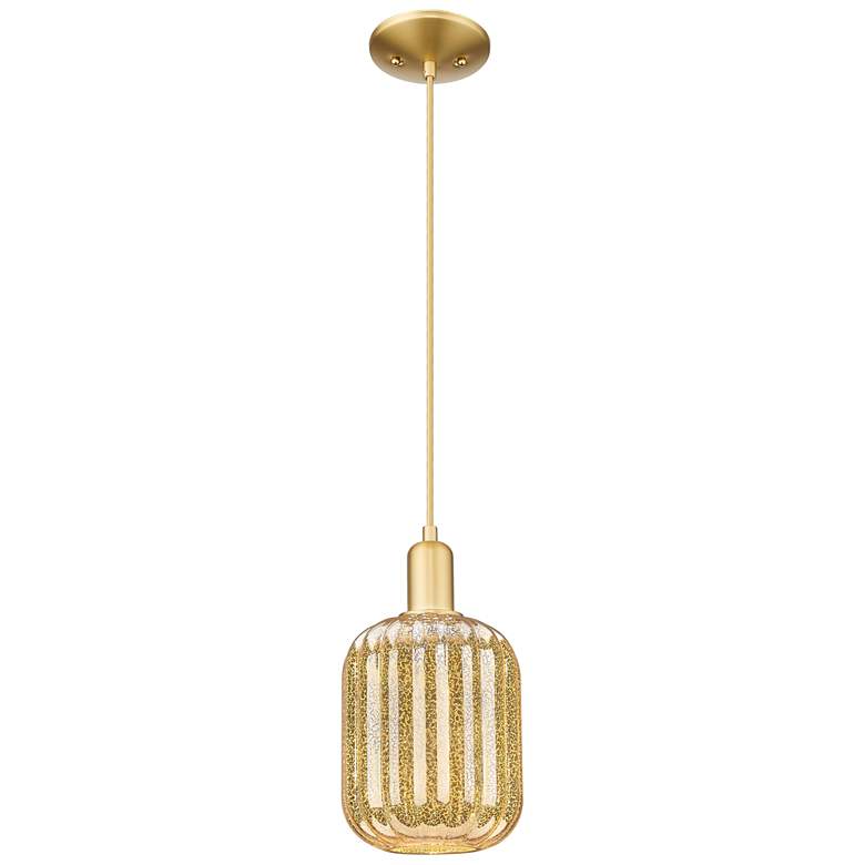 Image 1 Preston 7"W Satin Gold Cord Hung Mini Pendant With Mercury Jar Shade