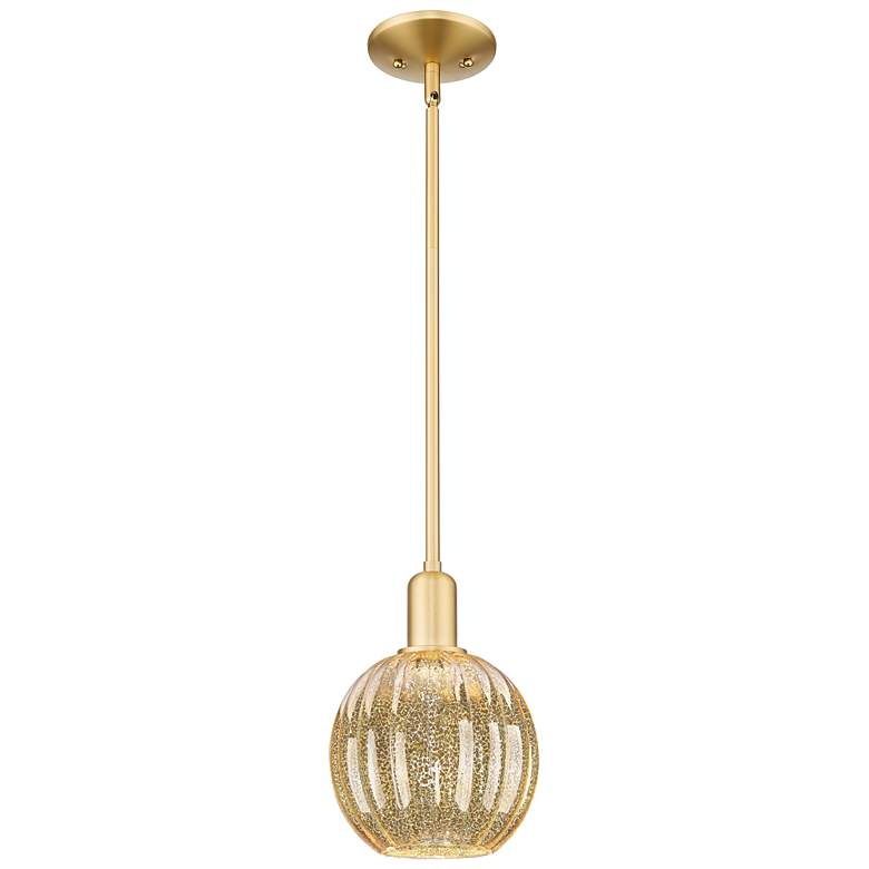 Image 1 Preston 7"W Satin Gold Stem Hung Mini Pendant With Mercury Globe Shade