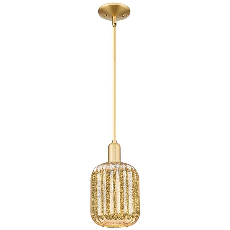 Image 1 Preston 7"W Satin Gold Stem Hung Mini Pendant With Mercury Jar Shade