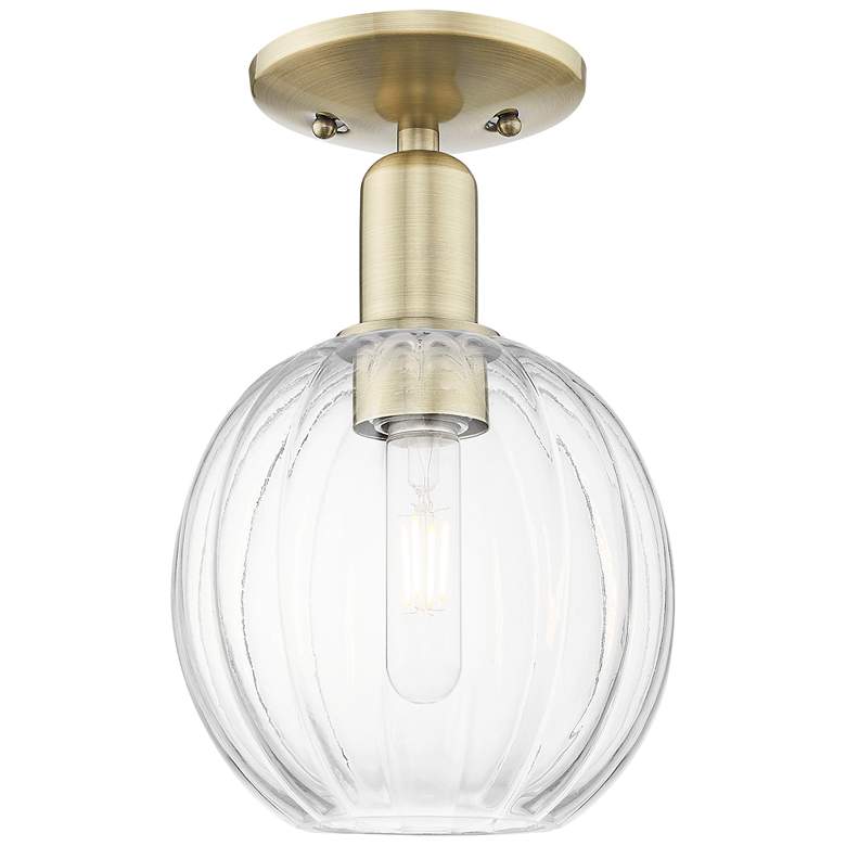 Image 1 Preston 7" Wide Antique Brass Semi-Flush Mount With Clear Globe Shade