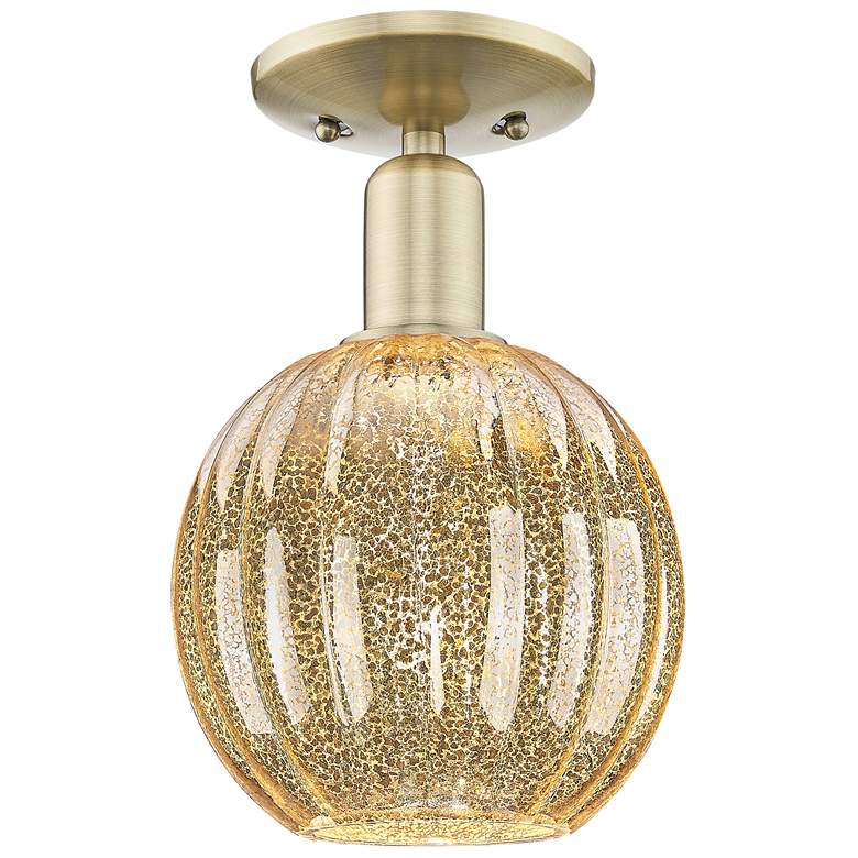 Image 1 Preston 7" Wide Antique Brass Semi-Flush Mount With Mercury Globe Shade