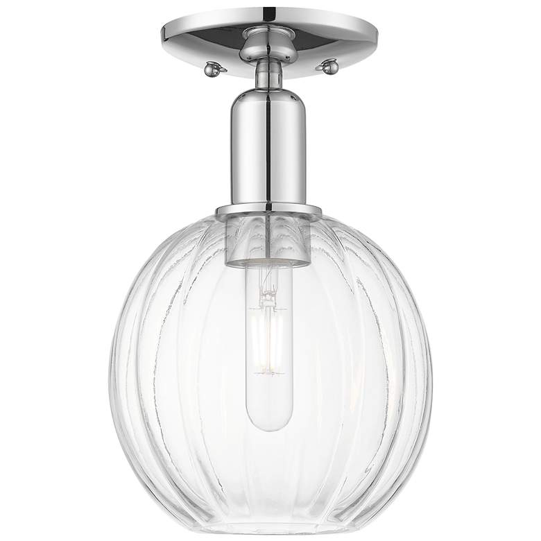 Image 1 Preston 7" Wide Polished Chrome Semi-Flush Mount With Clear Globe Shade