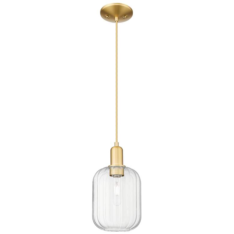 Image 1 Preston 7" Wide Satin Gold Cord Hung Mini Pendant With Clear Jar Shade