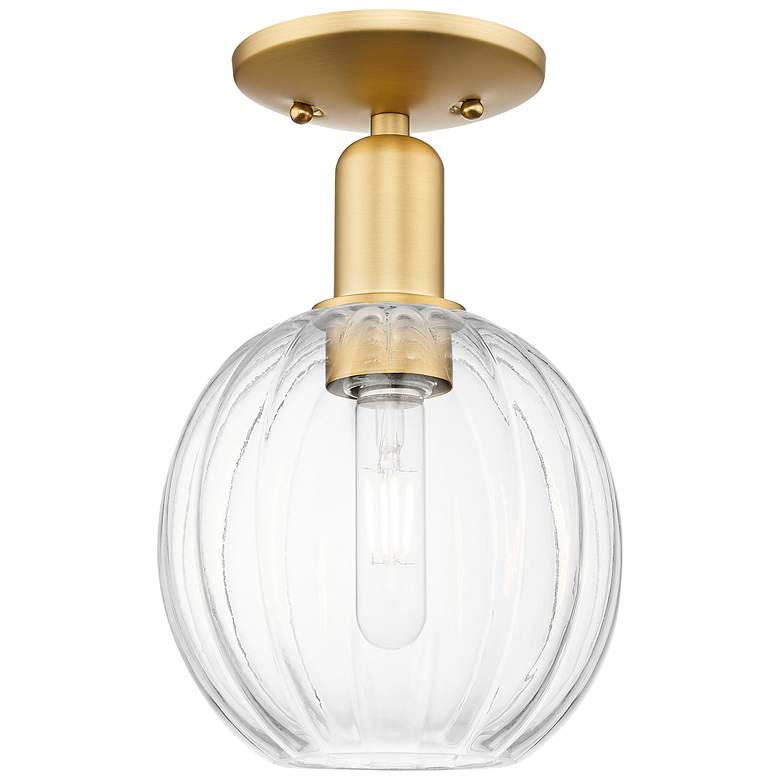 Image 1 Preston 7" Wide Satin Gold Semi-Flush Mount With Clear Globe Shade