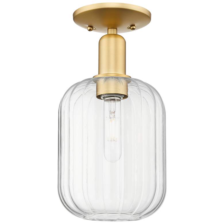 Image 1 Preston 7" Wide Satin Gold Semi-Flush Mount With Clear Jar Shade