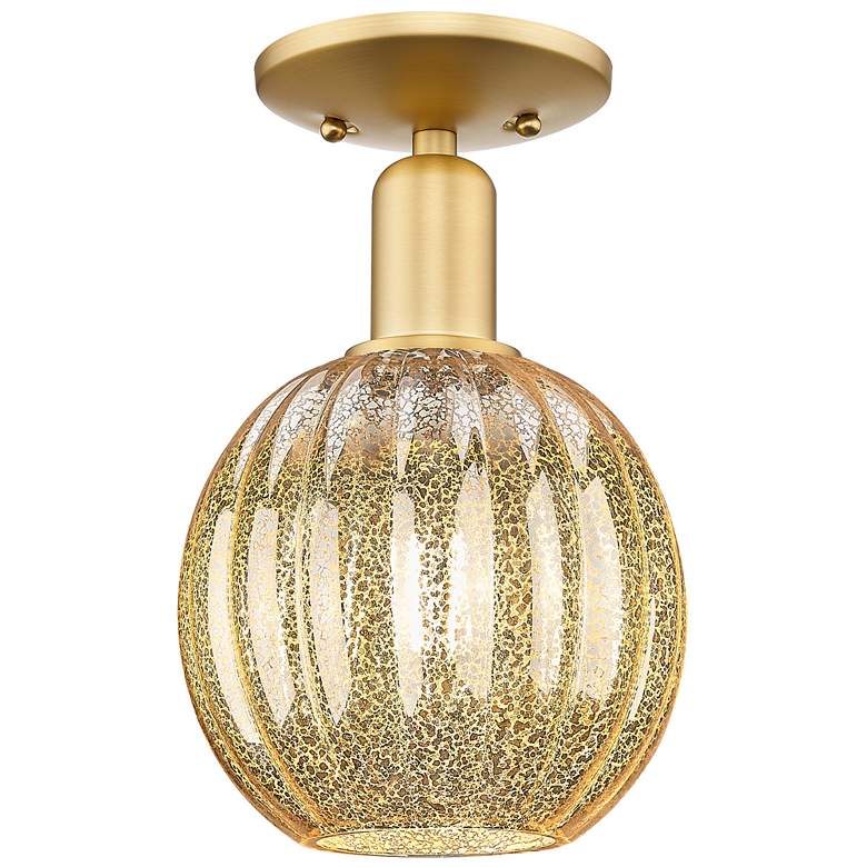 Image 1 Preston 7" Wide Satin Gold Semi-Flush Mount With Mercury Globe Shade