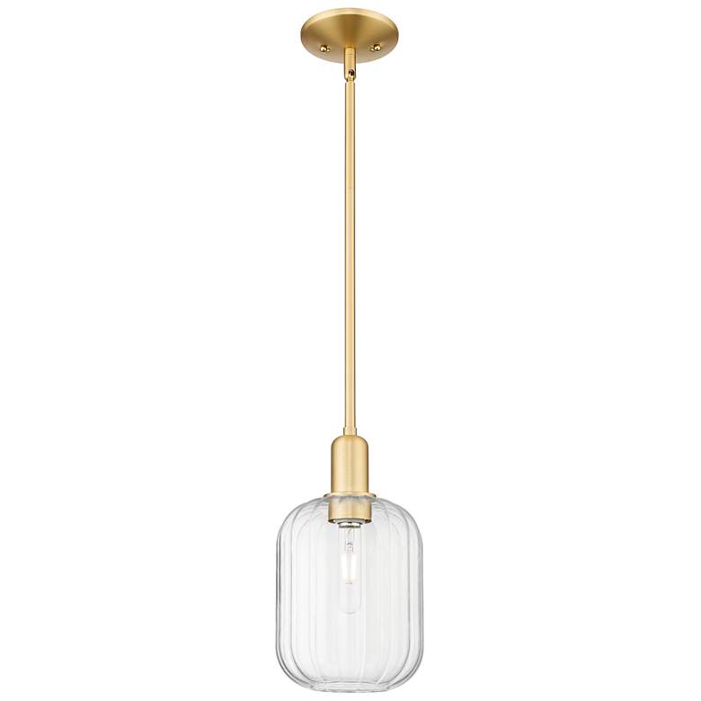 Image 1 Preston 7" Wide Satin Gold Stem Hung Mini Pendant With Clear Jar Shade
