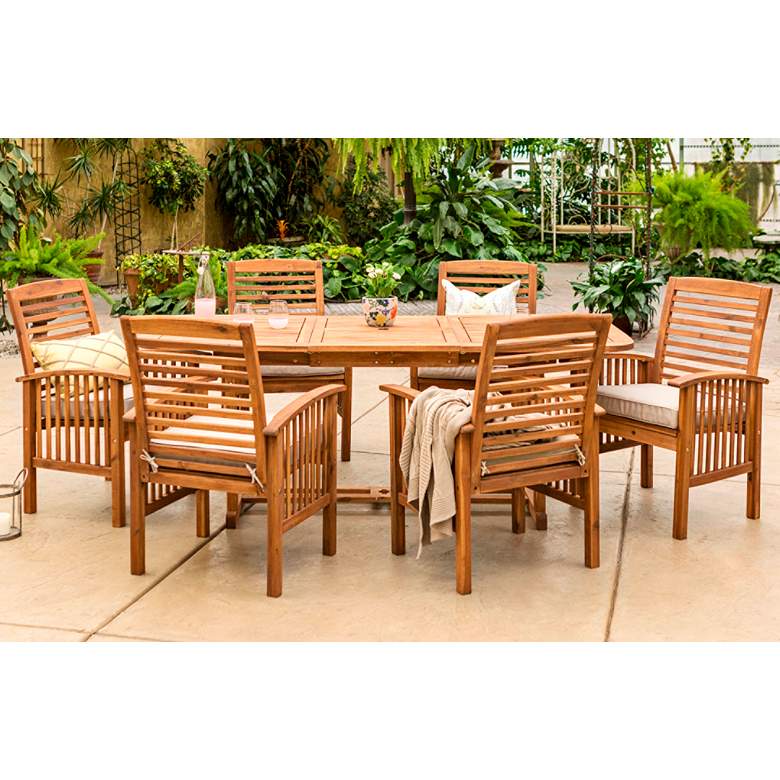 Image 1 Preston Brown Acacia 7-Piece Patio Dining Set with Cushions