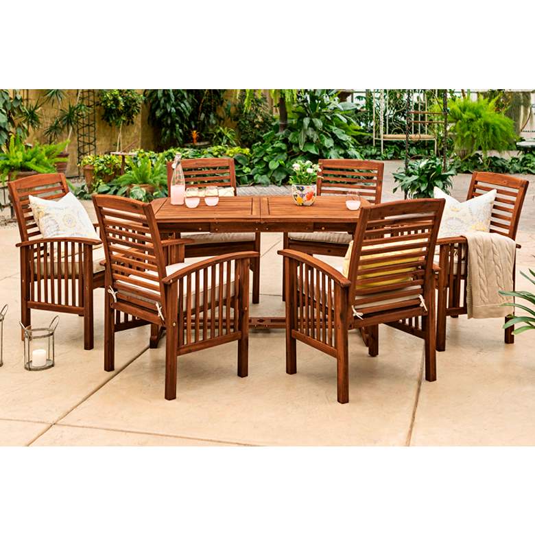 Image 1 Preston Dark Brown 7-Piece Patio Dining Set with Cushions